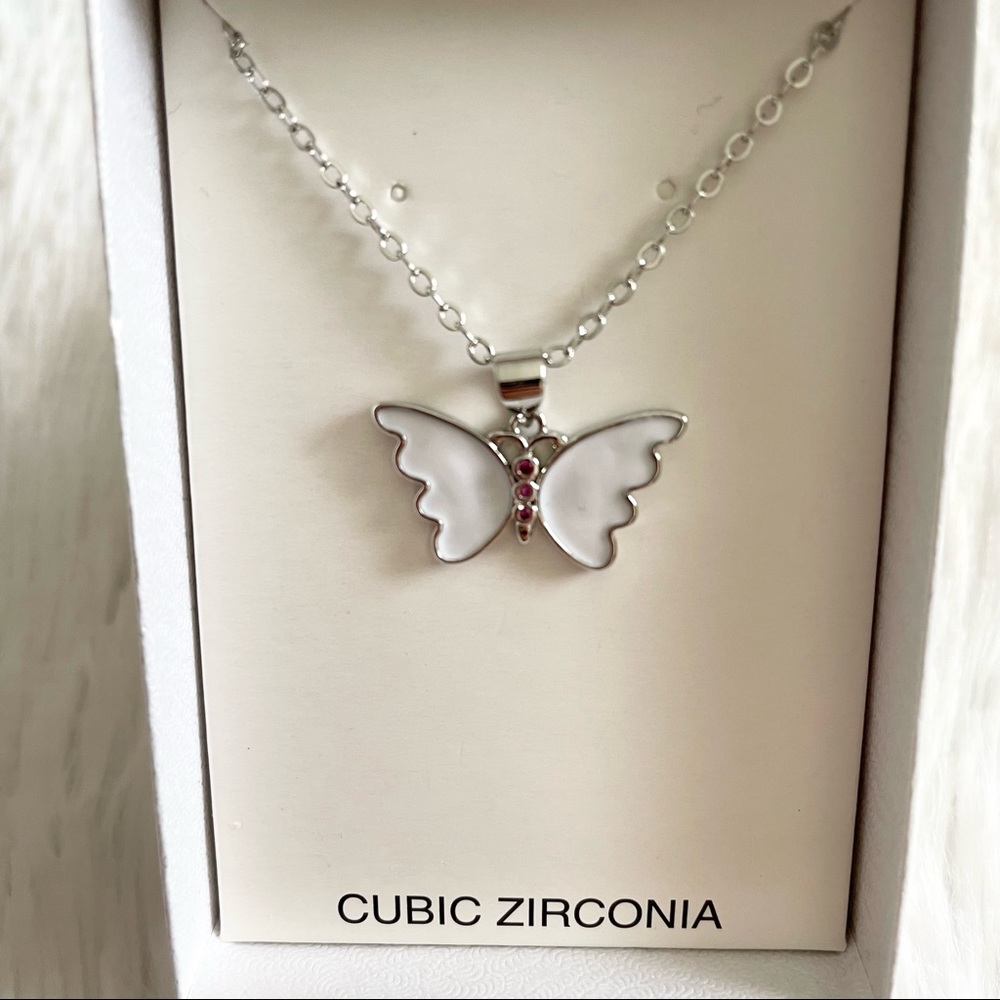 NWT Silver and white cubic zirconia butterfly silver necklace - Picture 3 of 4